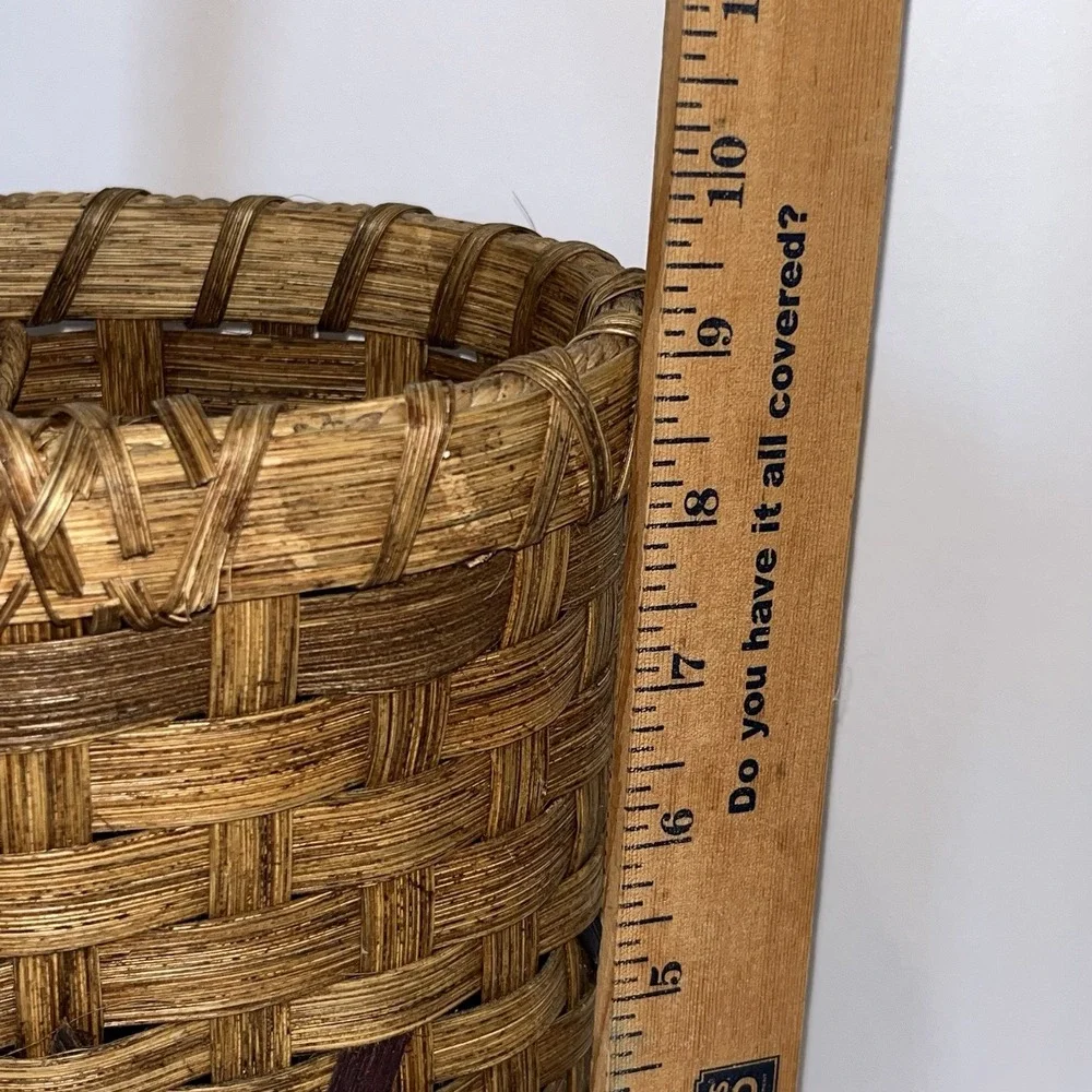 Vintage Splint‎ Basket Handmade Wood Handle 2001 Signed Wine Holder Gathering